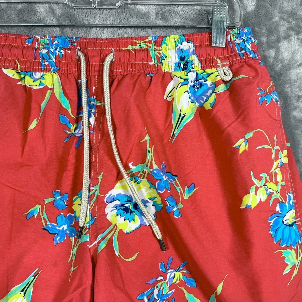 Polo Ralph Lauren Floral Swim Trunks Shorts Mens Medium Red Bathing Suit Pockets